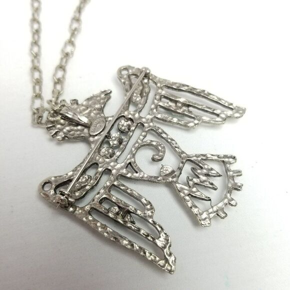 Vintage St Labre Thunderbird Southwestern Brooch Pendant Necklace Silver Tone - Picture 4 of 10